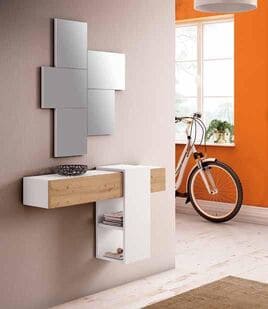 Mueble recibidor colgante para colocar en pared con espejo